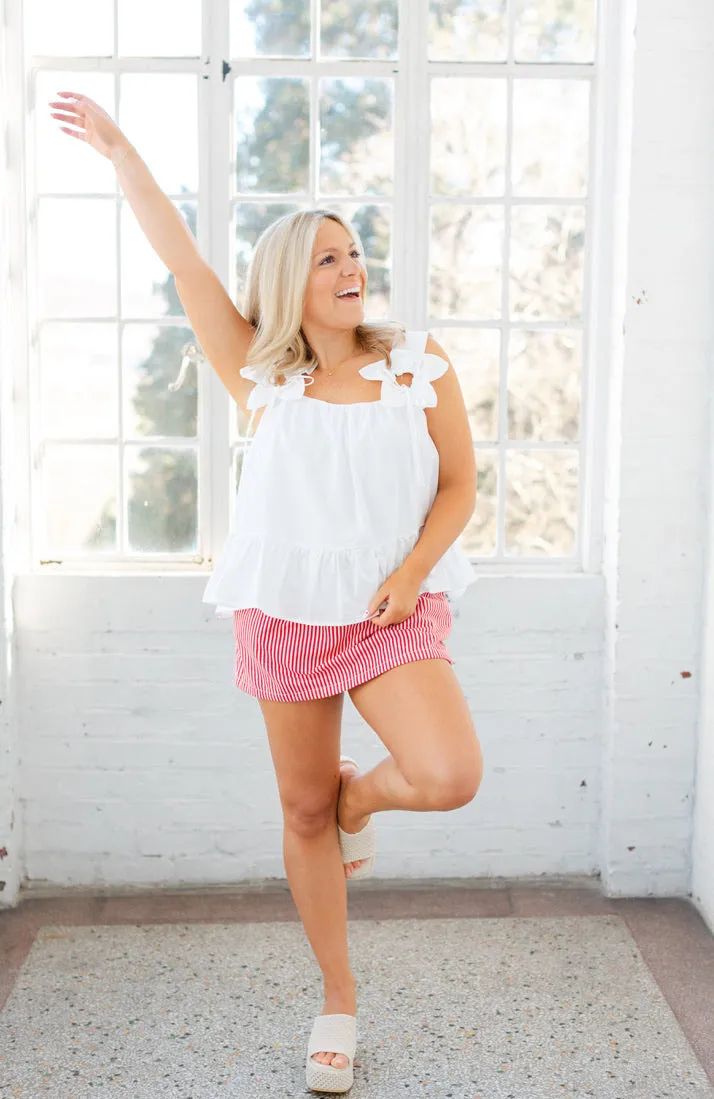 Red Stripe Drawstring Skort