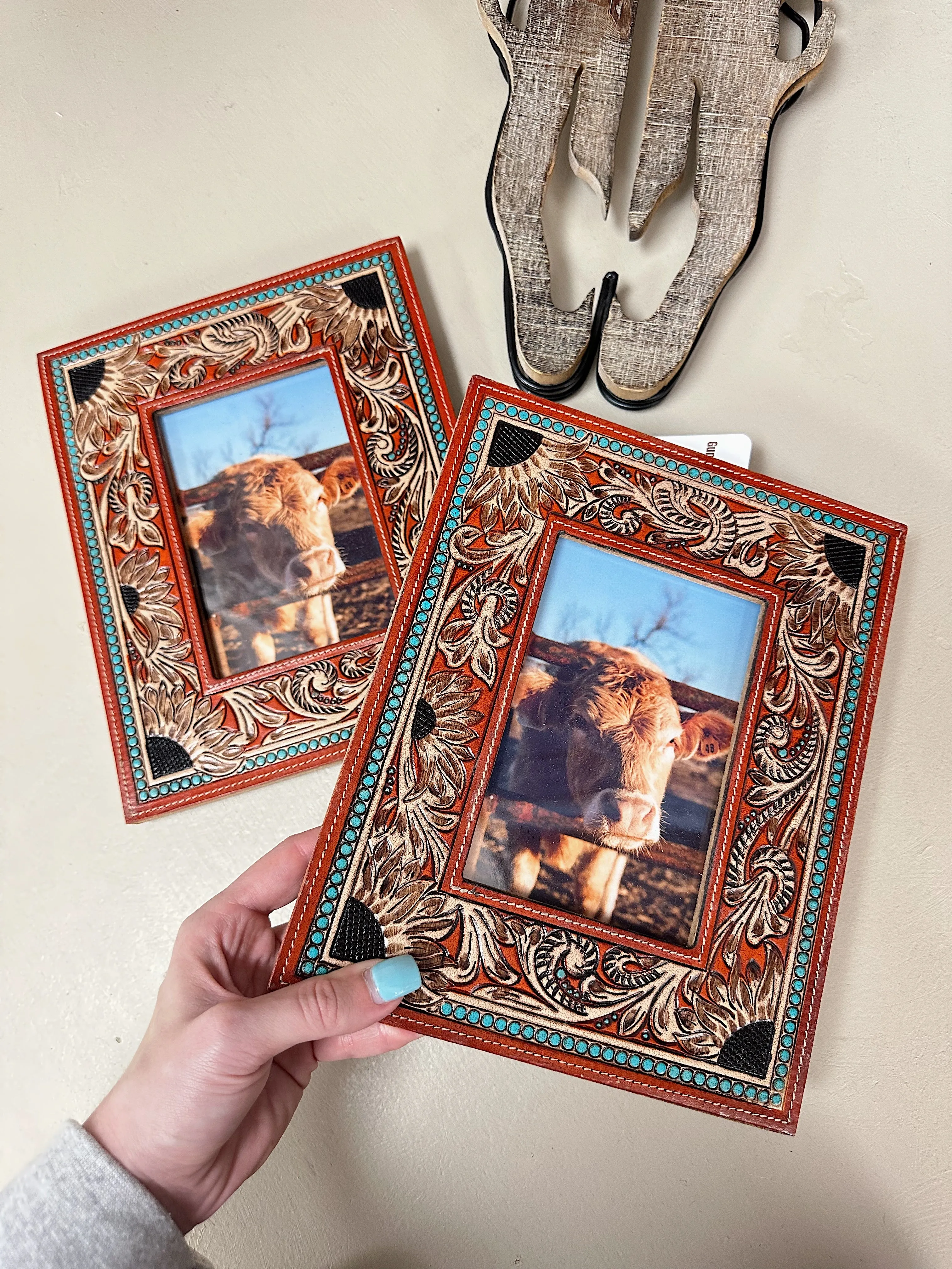 Red Tooled Leather Picture Frame