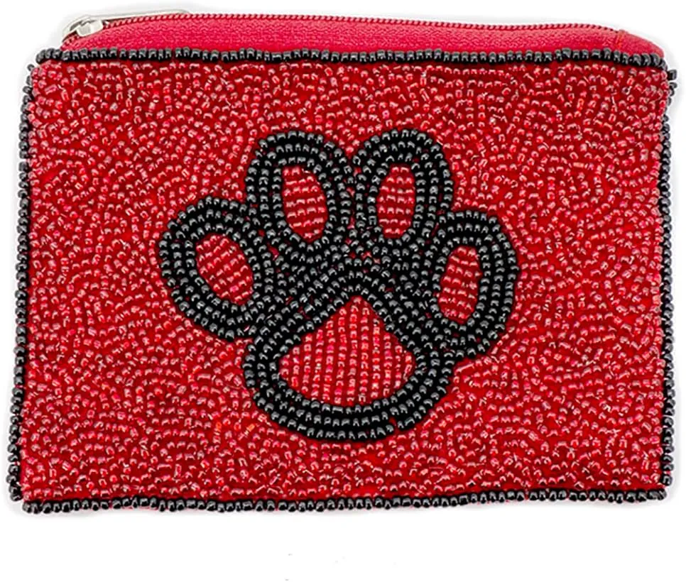 Red/Black Animal Print Linen Coin Purse Pouch, Zipper Closure, Unisex-Adults
