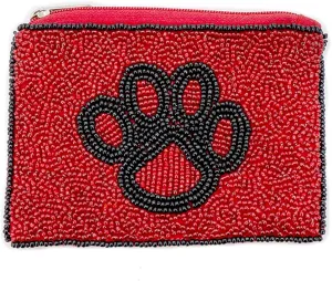 Red/Black Animal Print Linen Coin Purse Pouch, Zipper Closure, Unisex-Adults