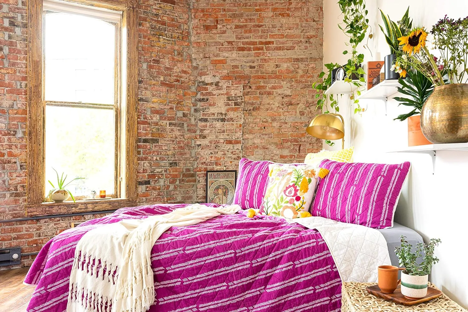 Refinery29 | Shea Stripe Bedding Collection | Luxury 100% Cotton Premium Ultra Soft Quilt Coverlet, Lightweight Comfortable 3 Piece Set, Modern Design for Home Hotel Décor (Twin/TwinXL, Purple)