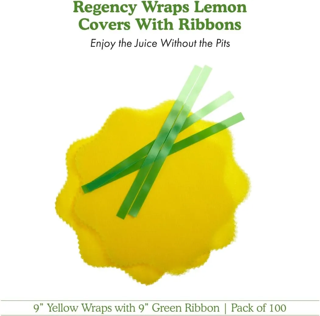 Regency Wraps Lemon Wraps Lemon Covers, Yellow with Green Ribbon, 100 Count Wedge Bags, For Seed-Free Squeezing Over Seafood, Works for Lemon Halves or Wedges