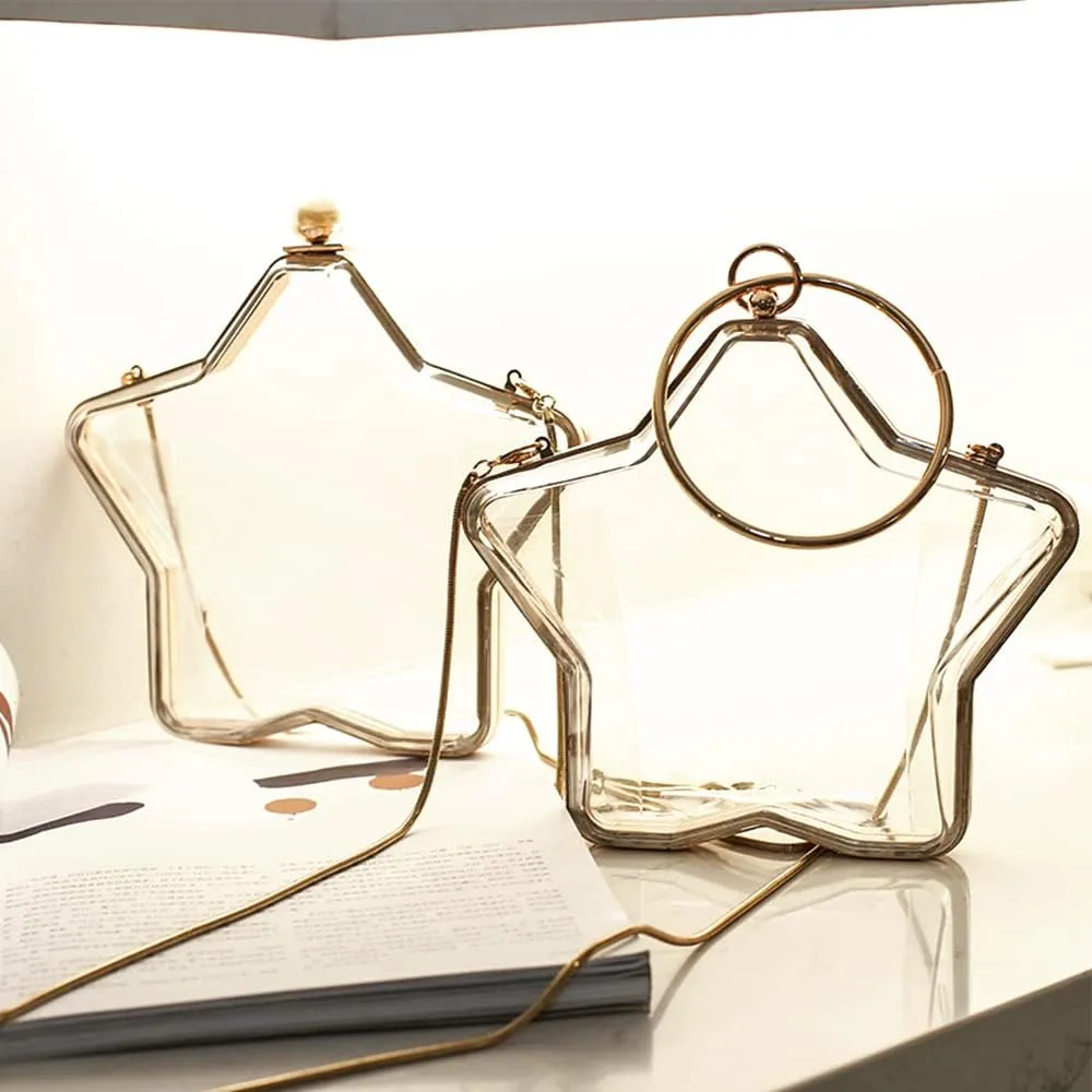 Rejolly Clear Star Shaped Purse for Women Acrylic Transparent Evening Clutch Bag Crossbody Shoulder Handbag with Chain Strap
