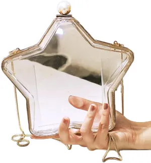 Rejolly Clear Star Shaped Purse for Women Acrylic Transparent Evening Clutch Bag Crossbody Shoulder Handbag with Chain Strap