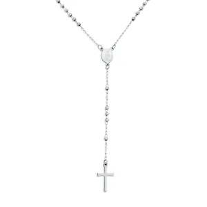 Religious Christian Virgin Mary and Cross Rosary Chain Drop Necklace Silver Tone
