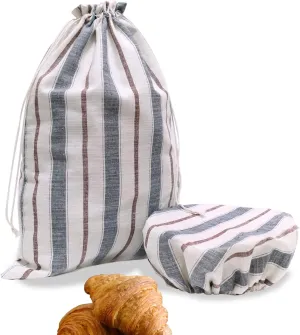 Reusable Bread Bags for Homemade Bread with Bowl Cover, 12"x18" Large Organic Linen Sourdough Bread Bags, Easy to Clean Bread Storage Bag with Plastic Lined, 12" Diameter Proofing Cover