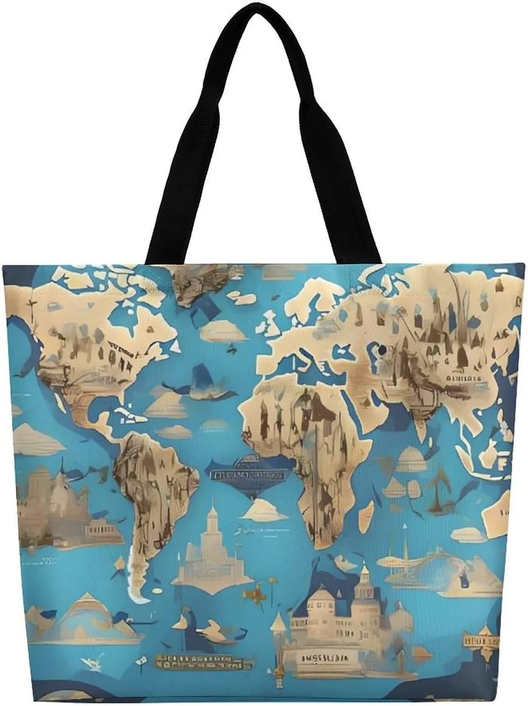 Reusable Shopping Bags World Map Pattern Grocery Bag Foldable Washable Tote Bag
