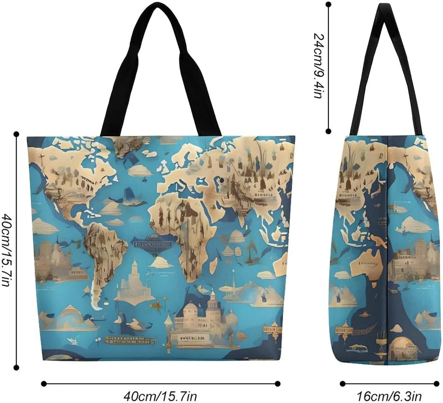 Reusable Shopping Bags World Map Pattern Grocery Bag Foldable Washable Tote Bag