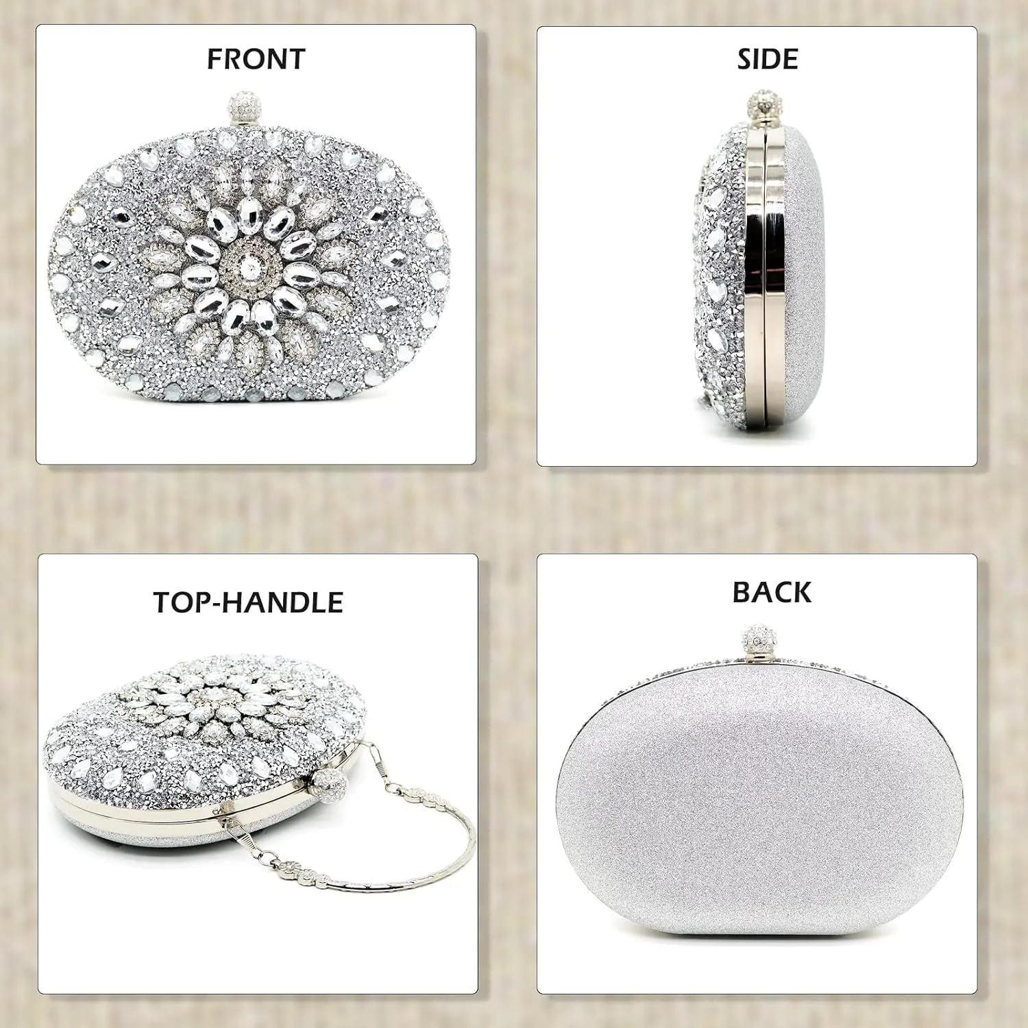 Rhinestone Evening Bags Clutch Purses for Women,Crystal Diamond Crossbody Shoulder Handbags for Wedding, Party
