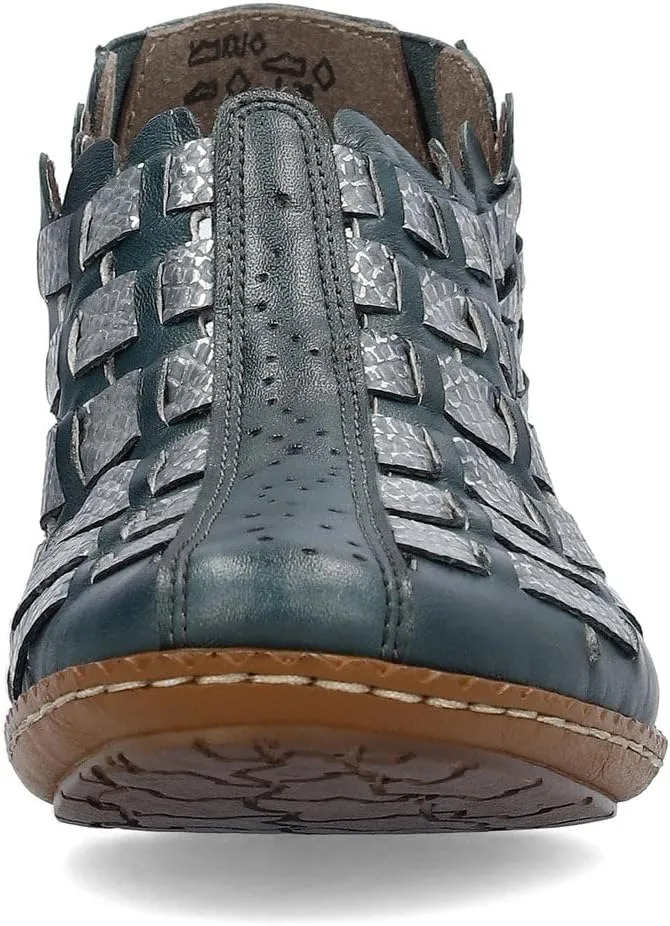 Rieker 46778 Sina Women's Heels - Sling-Backs, Leather Upper, Hand-Woven Design, Anti-Stress Comfort, Flexible Sole, Secure Fit, and Timeless Everyday Style