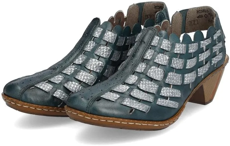 Rieker 46778 Sina Women's Heels - Sling-Backs, Leather Upper, Hand-Woven Design, Anti-Stress Comfort, Flexible Sole, Secure Fit, and Timeless Everyday Style