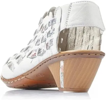 Rieker 46778 Sina Women's Heels - Sling-Backs, Leather Upper, Hand-Woven Design, Anti-Stress Comfort, Flexible Sole, Secure Fit, and Timeless Everyday Style