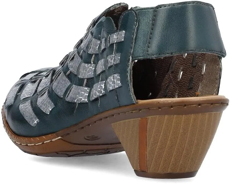 Rieker 46778 Sina Women's Heels - Sling-Backs, Leather Upper, Hand-Woven Design, Anti-Stress Comfort, Flexible Sole, Secure Fit, and Timeless Everyday Style