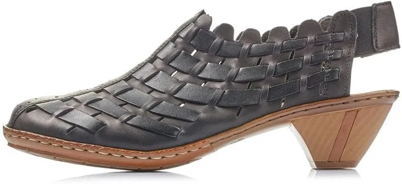 Rieker 46778 Sina Women's Heels - Sling-Backs, Leather Upper, Hand-Woven Design, Anti-Stress Comfort, Flexible Sole, Secure Fit, and Timeless Everyday Style