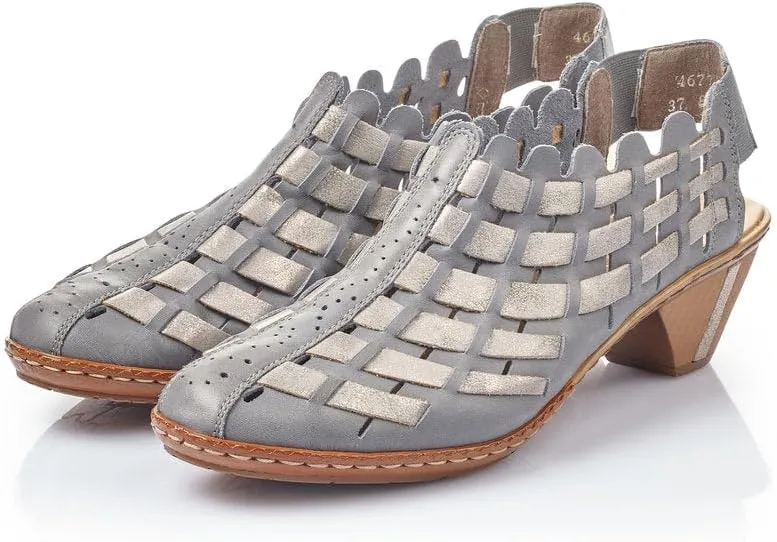 Rieker 46778 Sina Women's Heels - Sling-Backs, Leather Upper, Hand-Woven Design, Anti-Stress Comfort, Flexible Sole, Secure Fit, and Timeless Everyday Style