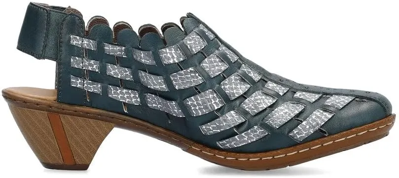 Rieker 46778 Sina Women's Heels - Sling-Backs, Leather Upper, Hand-Woven Design, Anti-Stress Comfort, Flexible Sole, Secure Fit, and Timeless Everyday Style