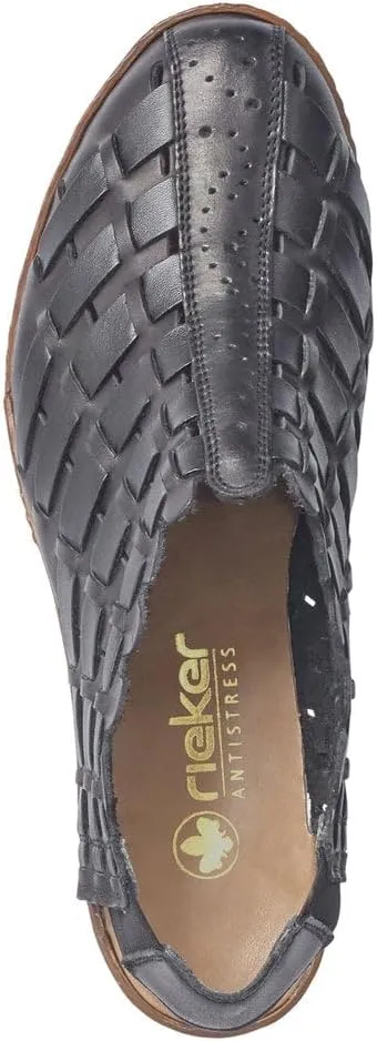 Rieker 46778 Sina Women's Heels - Sling-Backs, Leather Upper, Hand-Woven Design, Anti-Stress Comfort, Flexible Sole, Secure Fit, and Timeless Everyday Style