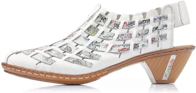 Rieker 46778 Sina Women's Heels - Sling-Backs, Leather Upper, Hand-Woven Design, Anti-Stress Comfort, Flexible Sole, Secure Fit, and Timeless Everyday Style