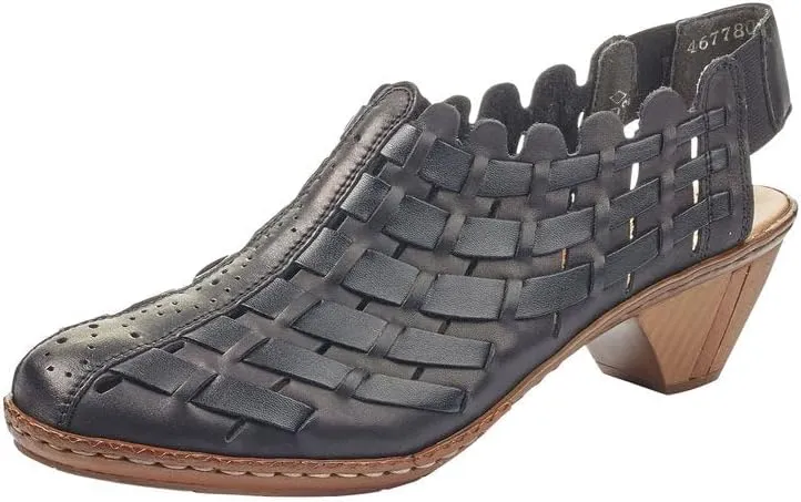 Rieker 46778 Sina Women's Heels - Sling-Backs, Leather Upper, Hand-Woven Design, Anti-Stress Comfort, Flexible Sole, Secure Fit, and Timeless Everyday Style