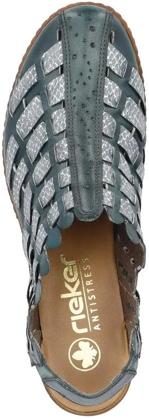 Rieker 46778 Sina Women's Heels - Sling-Backs, Leather Upper, Hand-Woven Design, Anti-Stress Comfort, Flexible Sole, Secure Fit, and Timeless Everyday Style