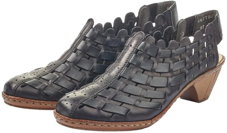 Rieker 46778 Sina Women's Heels - Sling-Backs, Leather Upper, Hand-Woven Design, Anti-Stress Comfort, Flexible Sole, Secure Fit, and Timeless Everyday Style