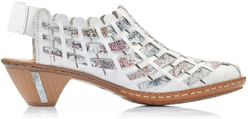 Rieker 46778 Sina Women's Heels - Sling-Backs, Leather Upper, Hand-Woven Design, Anti-Stress Comfort, Flexible Sole, Secure Fit, and Timeless Everyday Style