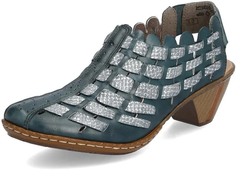 Rieker 46778 Sina Women's Heels - Sling-Backs, Leather Upper, Hand-Woven Design, Anti-Stress Comfort, Flexible Sole, Secure Fit, and Timeless Everyday Style