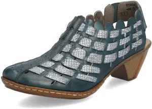 Rieker 46778 Sina Women's Heels - Sling-Backs, Leather Upper, Hand-Woven Design, Anti-Stress Comfort, Flexible Sole, Secure Fit, and Timeless Everyday Style