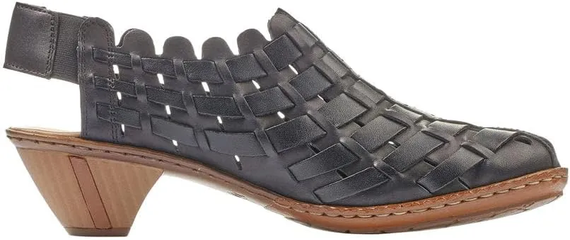 Rieker 46778 Sina Women's Heels - Sling-Backs, Leather Upper, Hand-Woven Design, Anti-Stress Comfort, Flexible Sole, Secure Fit, and Timeless Everyday Style