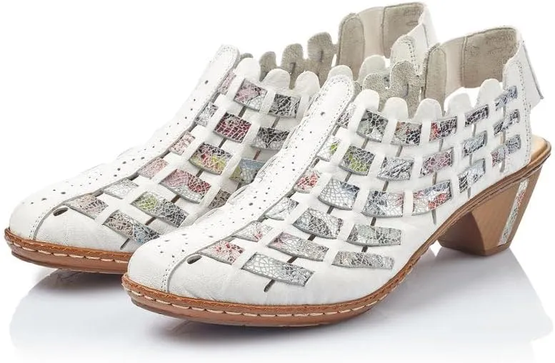 Rieker 46778 Sina Women's Heels - Sling-Backs, Leather Upper, Hand-Woven Design, Anti-Stress Comfort, Flexible Sole, Secure Fit, and Timeless Everyday Style