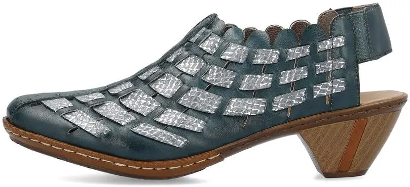 Rieker 46778 Sina Women's Heels - Sling-Backs, Leather Upper, Hand-Woven Design, Anti-Stress Comfort, Flexible Sole, Secure Fit, and Timeless Everyday Style