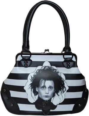 Rock Rebel Edward Scissorhands Black & White Stripe Kisslock Bowler Bag