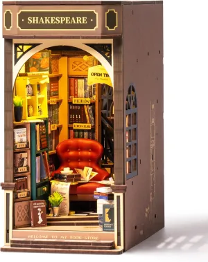 Rolife DIY Book Nook Kit 3D Wooden Puzzles for Adults 8.6" Bookstore Miniature House Kit Booknook Bookshelf Insert Decor with LED Lights Craft Kits Unique Gifts for Him Her