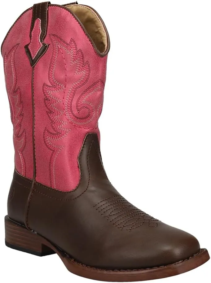 ROPER Kids Girls Texsis Square Toe Casual Boots Mid Calf - Brown, Pink