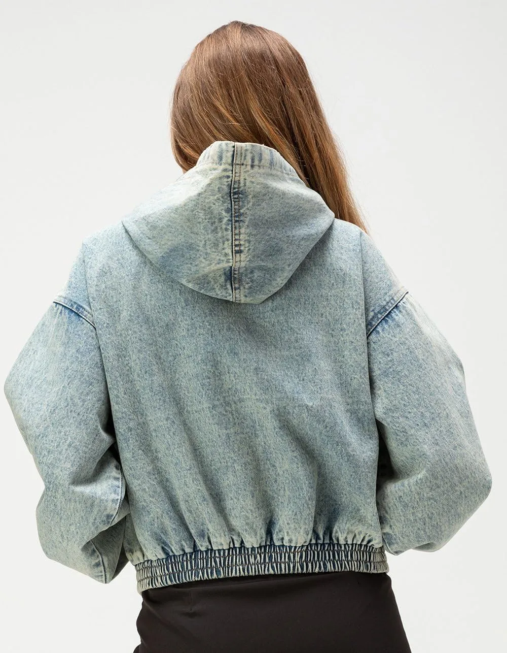 Rsq Womens Denim Hooded Crop Jacket