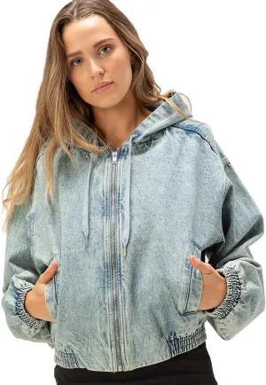 Rsq Womens Denim Hooded Crop Jacket