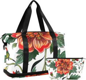 Russian Floral Pattern Gym Bag - Weekender Overnight Bags for Women Men, Sport Travel Duffel Bag with Wet Pocket & Shoe Compartment