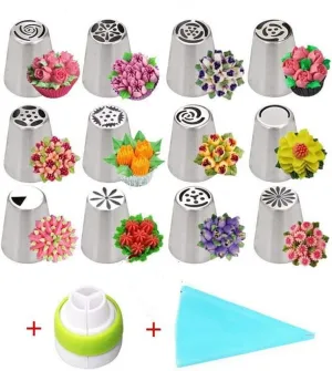 Russian Piping Tips Set, 14pcs Cake Cupcake Decorating Supplies Kit, Tulip Icing Nozzles Flowers Shaped, Frosting Bags and Tips Baking Supplies (1)