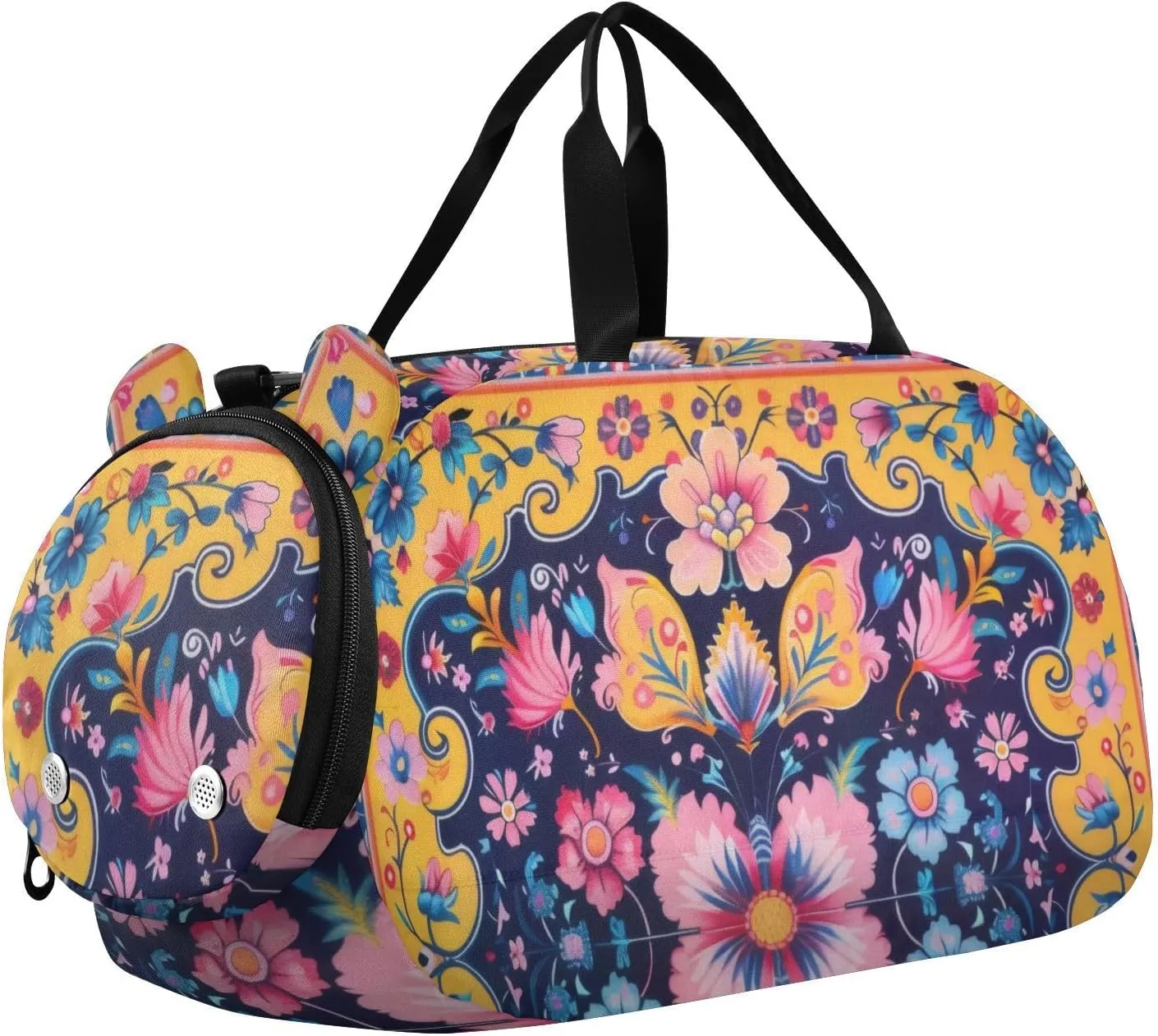 Russian Traditional Pattern Duffle Bag for Girl, Sports Duffle Gym Bags with Shoe Compartment, Personalized Overnight Bag Travel Weekender for Kids