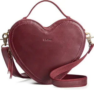 S-ZONE Leather Crossbody Bags for Women Heart Shaped Purse Small Designer Fashion Handbag with Adjustable Strap