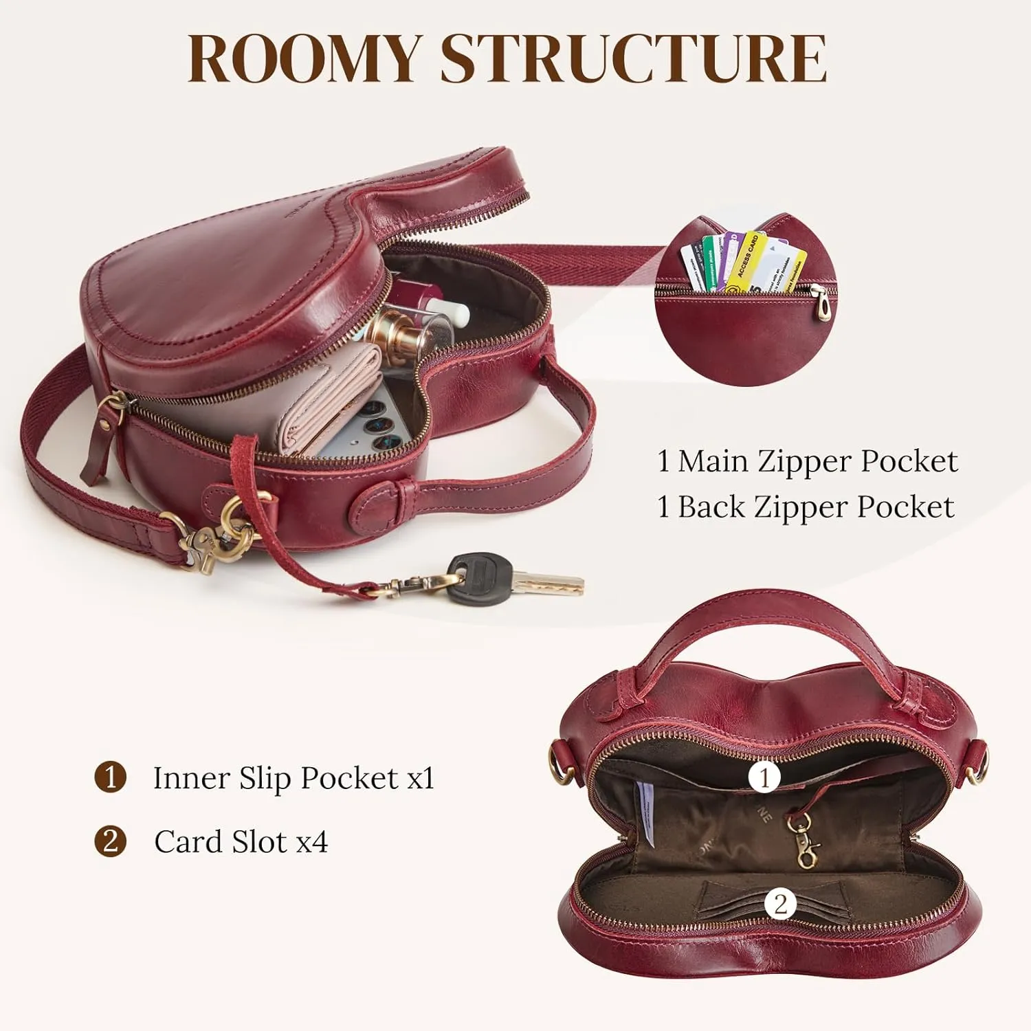 S-ZONE Leather Crossbody Bags for Women Heart Shaped Purse Small Designer Fashion Handbag with Adjustable Strap