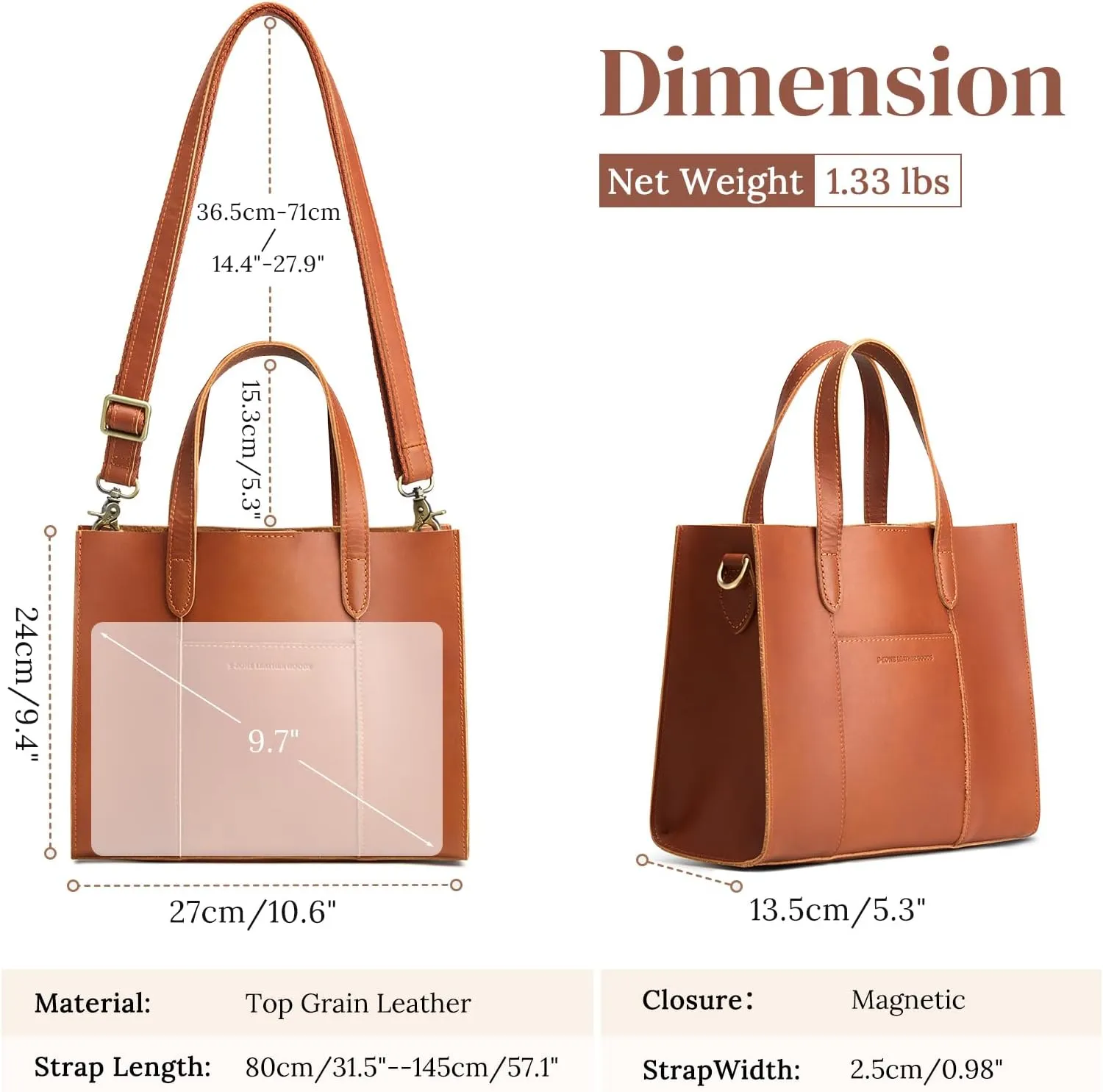 S-ZONE Leather Crossbody Tote Bags for Women Satchel Bag Top Handle Handbag Shoulder Purses Medium