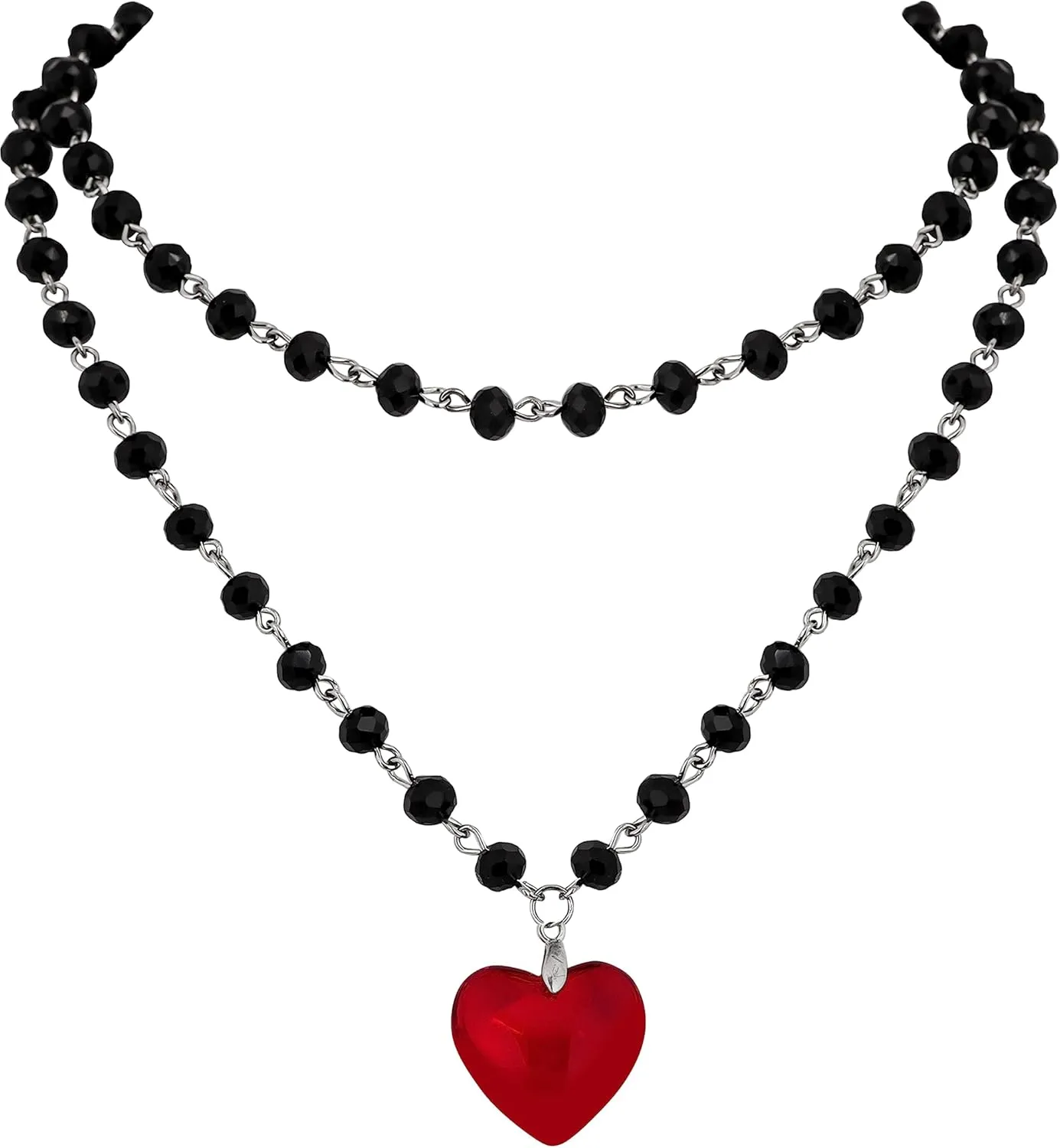 Sacina Goth Y2k Red Heart Necklace, Layered Black Beaded Heart Choker, Gothic Emo Grunge Y2k Necklace, Valentine Gift, Halloween Christmas Jewelry Gift For Women