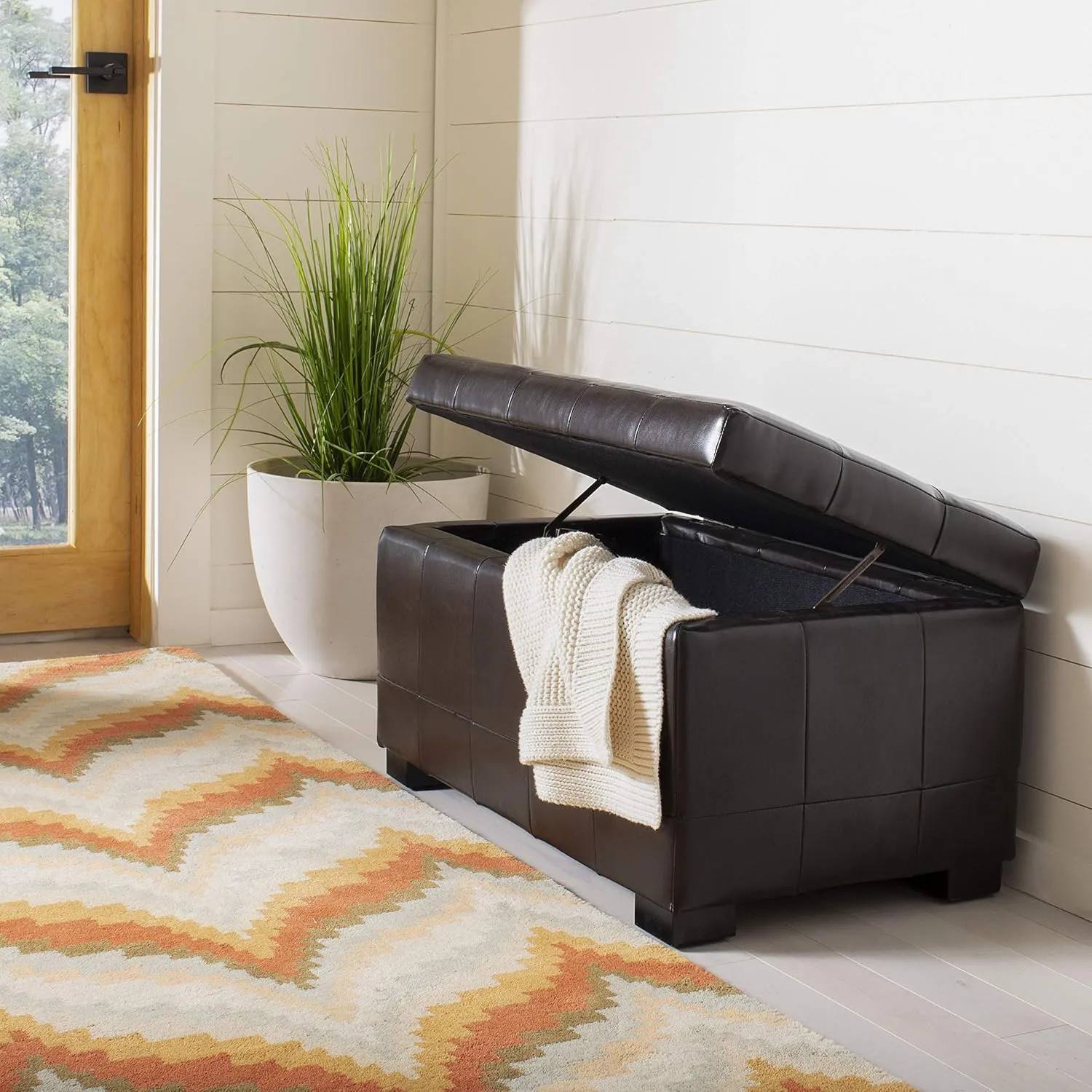 Safavieh Hudson Collection NoLIta Brown Leather Small Storage Bench