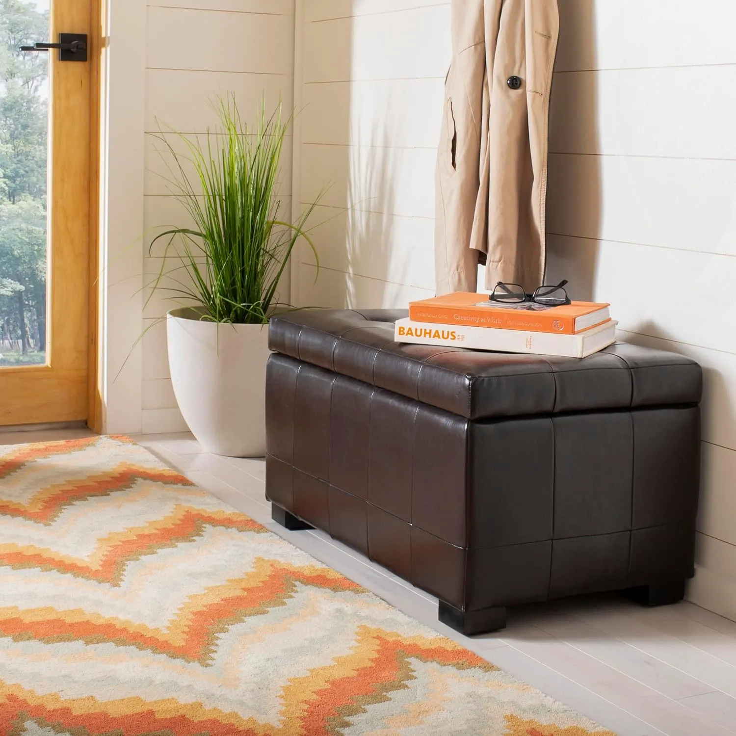 Safavieh Hudson Collection NoLIta Brown Leather Small Storage Bench