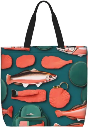 Salmon Pattern Print Casual Shoulder Bag Handbag Outdoors Holiday Weekender Travel Shopping