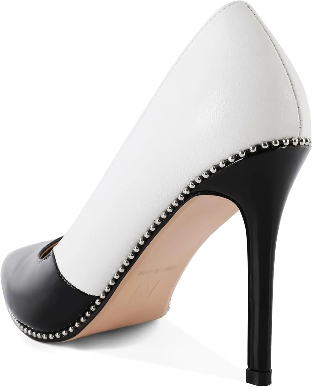 SAMMITOP Women Beaded Pumps Closed Pointed Toe High Heel Slip On Stilettos 3.5 Inch Sexy Heeled Dress Shoes Patent Leather
