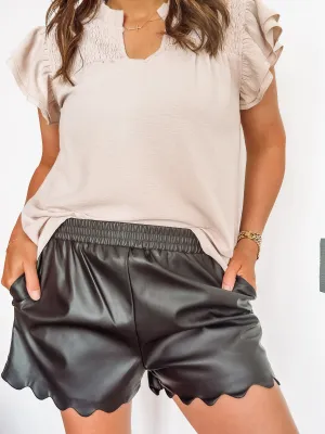 Scalloped Leather Shorts