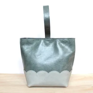 scalloped wristlet: mossy blue/dove grey
