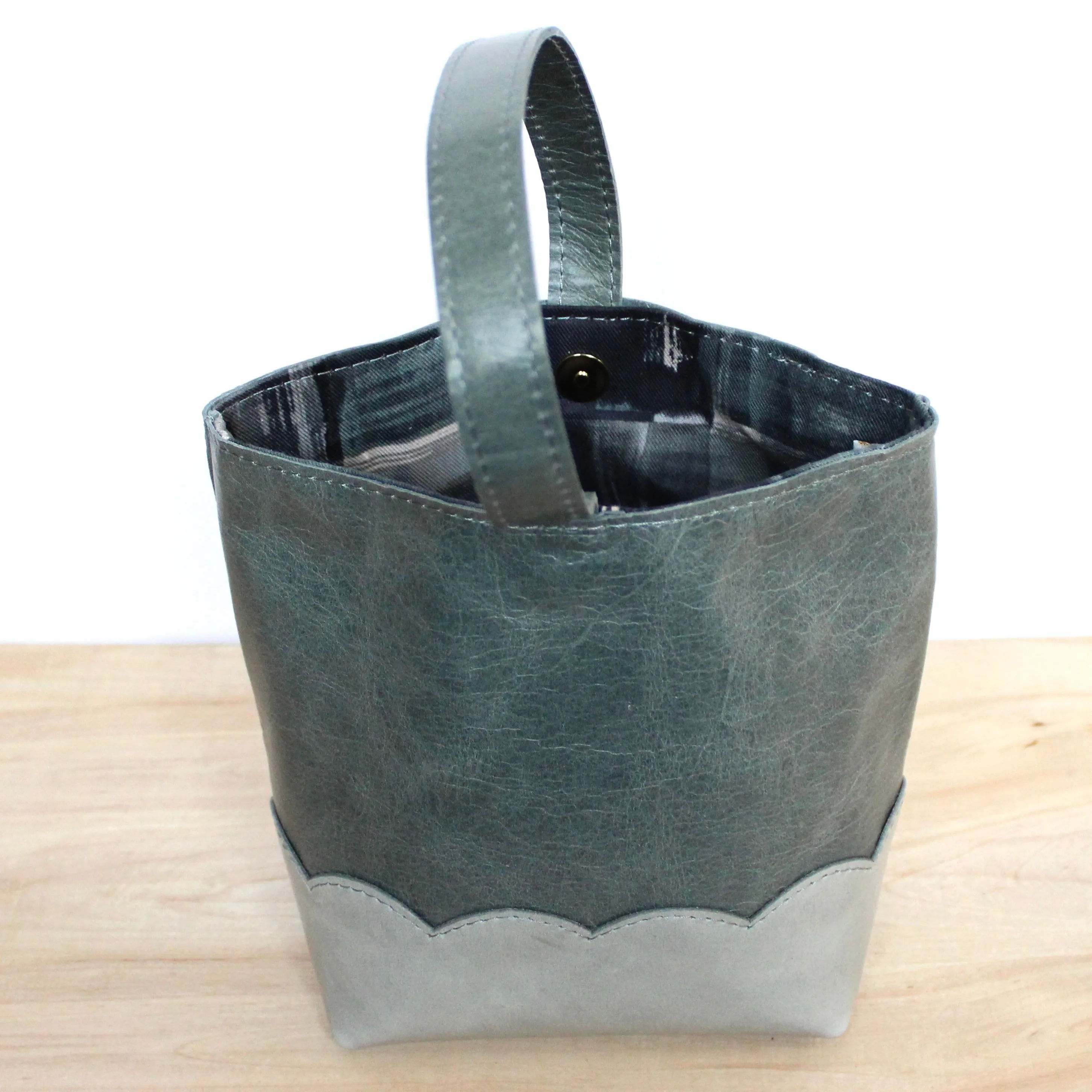 scalloped wristlet: mossy blue/dove grey